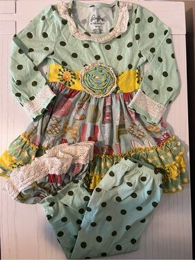 Ruffles by Vivi and Lulu Mint Polka Dot Dress Set with Yellow Accents